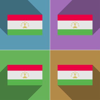 Flags of Tajikistan. Set of colors flat design and long shadows.  illustration