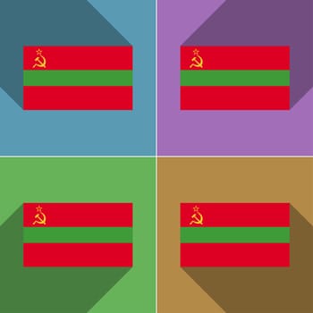 Flags of Transnistria. Set of colors flat design and long shadows.  illustration