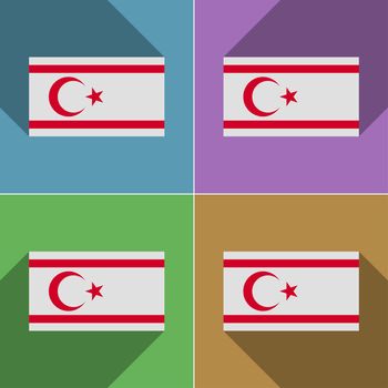 Flags of Turkish Northern Cyprus. Set of colors flat design and long shadows.  illustration