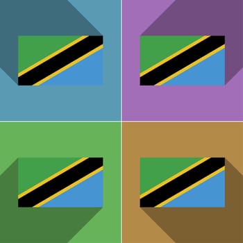 Flags of Tanzania. Set of colors flat design and long shadows.  illustration