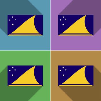 Flags of Tokelau. Set of colors flat design and long shadows.  illustration