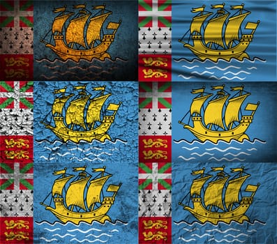 Flag of Saint Pierre and Miquelon, France with old texture.  illustration