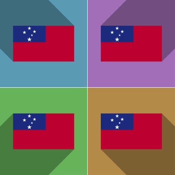 Flags of Samoa. Set of colors flat design and long shadows.  illustration