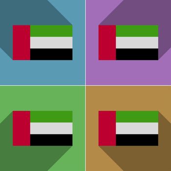 Flags of United Arab Emirates. Set of colors flat design and long shadows.  illustration