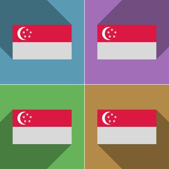 Flags of Singapore. Set of colors flat design and long shadows.  illustration