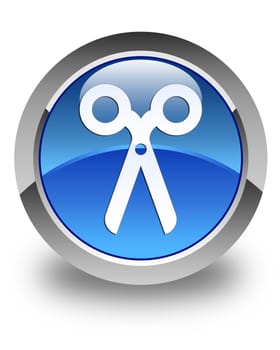 Scissor icon glossy blue round button