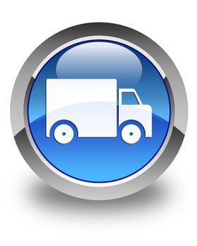 Delivery truck icon glossy blue round button