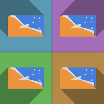 Flags of Tierra del Fuego Province. Set of colors flat design and long shadows.  illustration