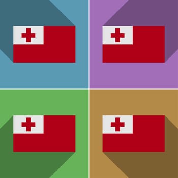Flags of Tonga. Set of colors flat design and long shadows.  illustration
