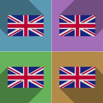 Flags of United Kingdom. Set of colors flat design and long shadows.  illustration