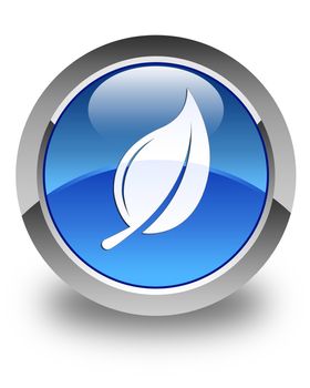 Leaf icon glossy blue round button