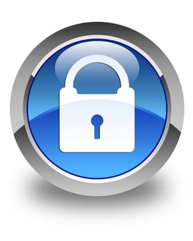 Padlock icon glossy blue round button