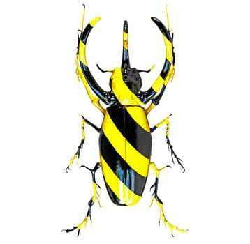 rhinoceros beetle, painted in black and yellow stripes. 3D concept