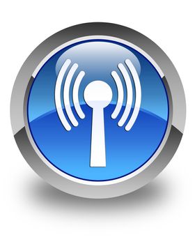 Wlan network icon glossy blue round button