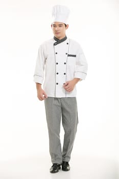 Wearing all kinds of clothing chef dietitian in front of white background