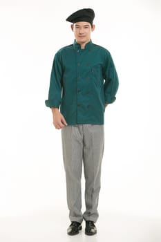 Wearing all kinds of clothing chef dietitian in front of white background