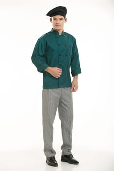 Wearing all kinds of clothing chef dietitian in front of white background