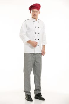 Wearing all kinds of clothing chef dietitian in front of white background