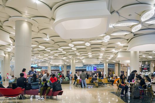 Mumbai, India - December25, 2014: Tourist Shopping at Duty free zone in Chhatrapati Shivaji International Airport - Terminal 2 on December25, 2014 in Mumbai, India. Skidmore, Owings and Merrill (SOM) was the architectural designer of the project.