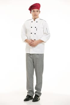 Wearing all kinds of clothing chef dietitian in front of white background