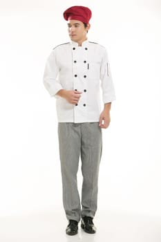 Wearing all kinds of clothing chef dietitian in front of white background