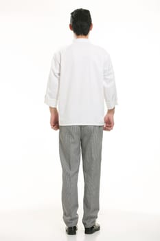 Wearing all kinds of clothing chef dietitian in front of white background