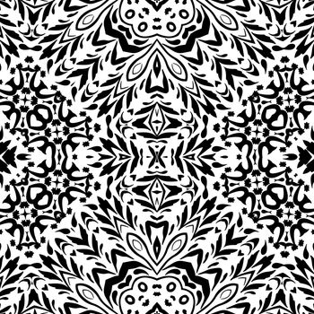 Seamless Floral Pattern, Black Contours Isolated on White Background. 