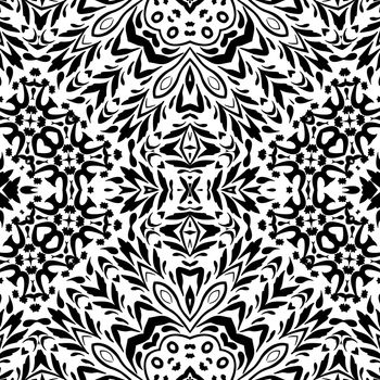 Seamless Floral Pattern, Black Contours Isolated on White Background. 