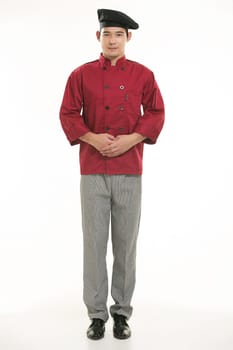 Wearing all kinds of clothing chef dietitian in front of white background