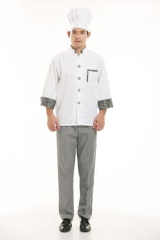 Wearing all kinds of clothing chef dietitian in front of white background