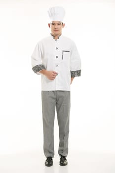 Wearing all kinds of clothing chef dietitian in front of white background