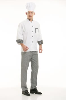 Wearing all kinds of clothing chef dietitian in front of white background