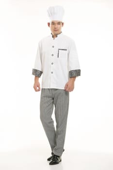 Wearing all kinds of clothing chef dietitian in front of white background