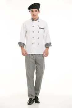 Wearing all kinds of clothing chef dietitian in front of white background