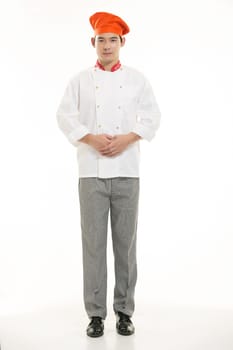 Wearing all kinds of clothing chef dietitian in front of white background