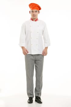 Wearing all kinds of clothing chef dietitian in front of white background