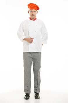 Wearing all kinds of clothing chef dietitian in front of white background
