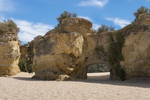 rocks and cliff in algarve city lagos in Portugal, the most beautifull coastline of the world seen from the beach