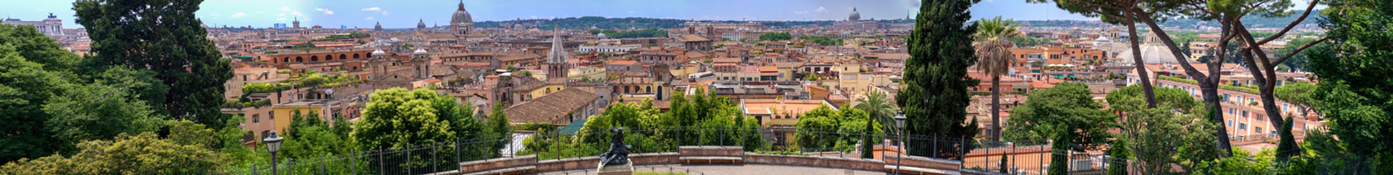 Rome, Italy. Panoramic giant view of city skyline from Pincio hill.