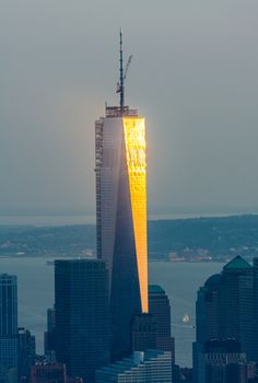 Sun rays reflection on Manhattan skyscrapers.
