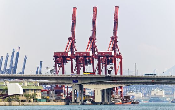 Containers at Hong Kong commercial port at day