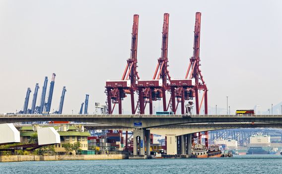 Containers at Hong Kong commercial port at day