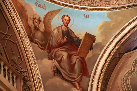 Fresco on the ceiling in the Russian church