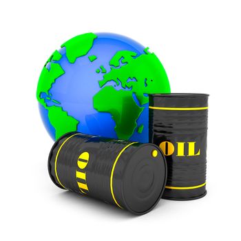 Barrels of oil on a white background isolated