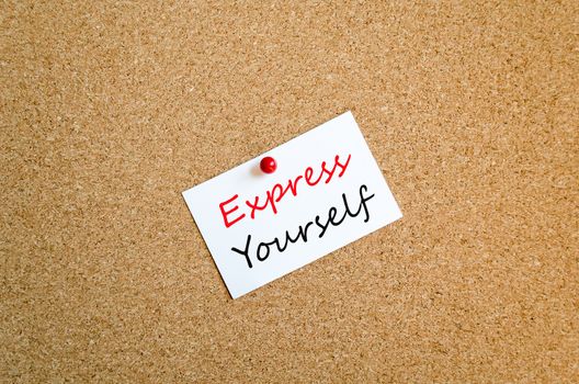 Sticky Note On Cork Board Background Express yourself concept