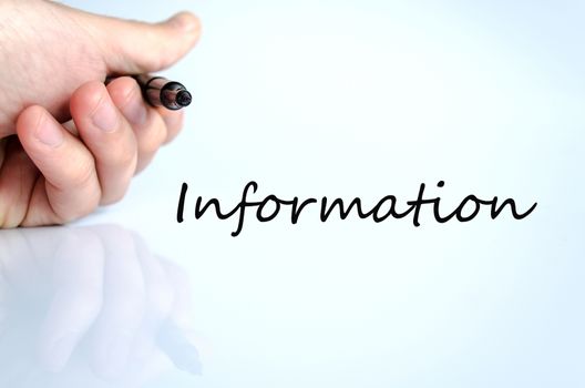 Pen in the hand isolated over white background Information concept