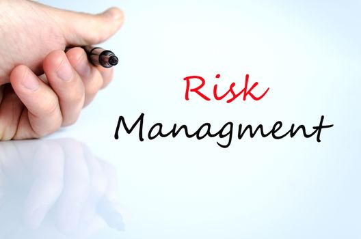 Pen in the hand isolated over white background Risk managment concept