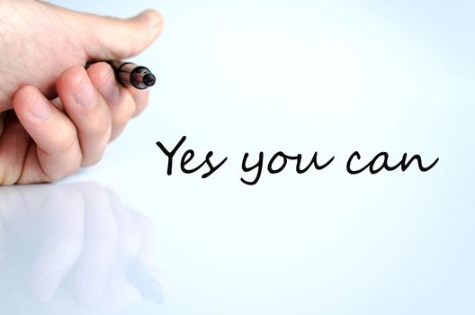 Pen in the hand isolated over white background Yes you can concept