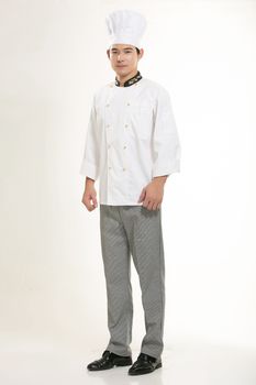 Wearing all kinds of clothing chef dietitian in front of white background