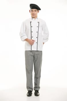 Wearing all kinds of clothing chef dietitian in front of white background
